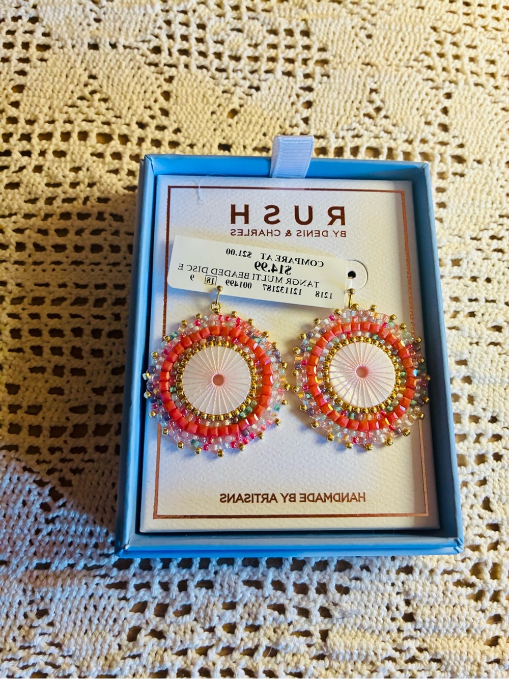 Pink & Blue  Beaded Round Drop Earrings